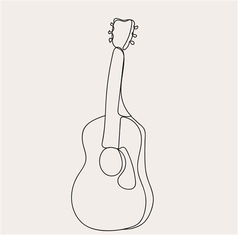 Minimalist Guitar Line Art Music Simple Sketch Stringed Instrument Outline Drawing Vector