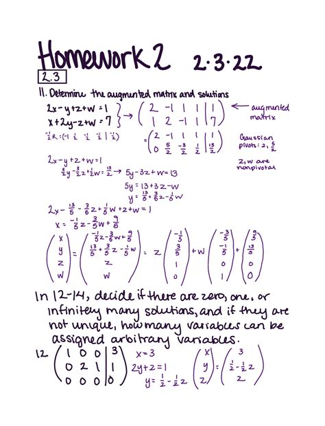 Linear Algebra Homework Homework Determine The Augmented