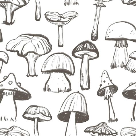 Premium Vector Seamless Doodle Pattern With Mushroom Illustration