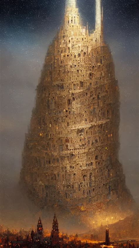 A Beautiful Painting Of The Tower Of Babel At Night Stable Diffusion