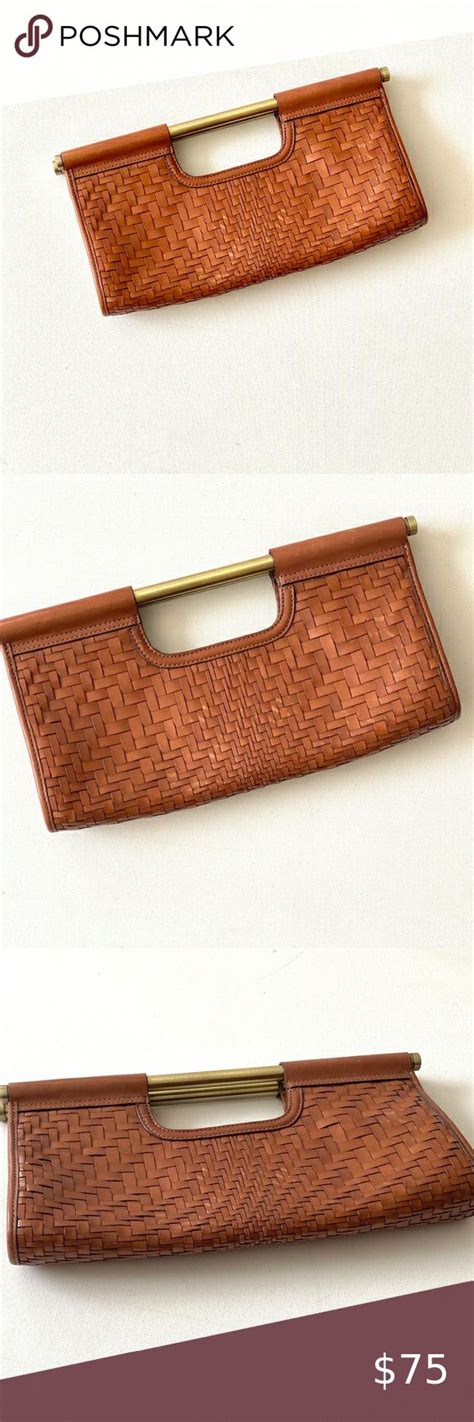 Cole Haan Woven Brown Brass Handle Clutch Leather Clutch Wallet