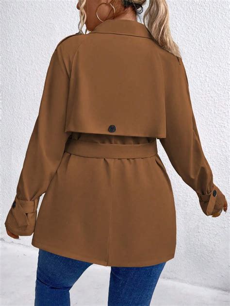 Shein Lune Chaqueta Tipo Trinchera De Manga Larga Con Doble Botonadura