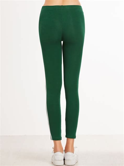 Dark Green Striped Side Leggings Sheinsheinside