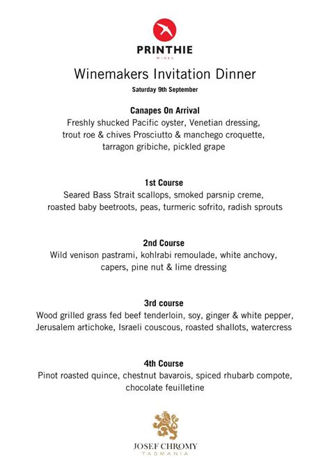 Printhie Winemaker S Invitation Josef Chromy Wines Reservations