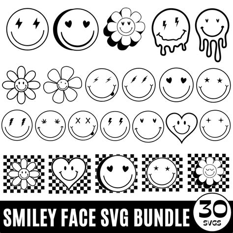 Happy Faces Svg Bundle Smiley Face Svg Png Checkered Smiley Svg Heart Svg Smiley Drippy Svg