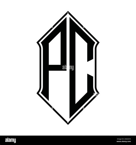 Pc Logo Monogram With Shieldshape And Black Outline Design Template