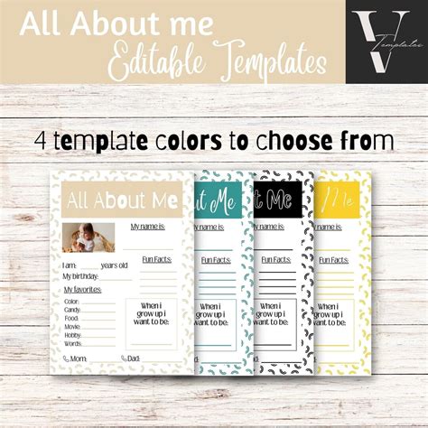 All About Me Editable Template 4 To Choose From Back To School All About Me Etsy