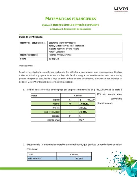 Actividad Finan A Los Neg Int Matemticas Financieras Unidad