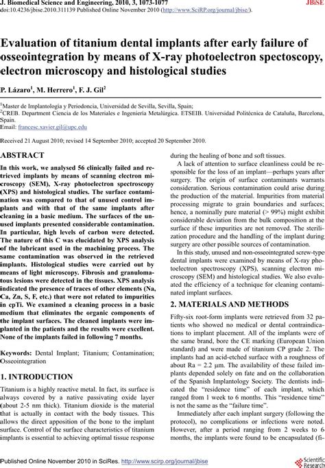 Evaluation Of Titanium Dental Implants After Early Failure Of Osseointegration By Means Of X Ray