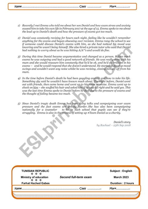 Nd Form End Of Term Test Esl Worksheet By Imen Mayno