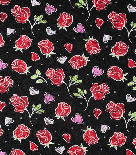 Valentines Day Cotton Fabric Hearts N Roses Red On Black Joann