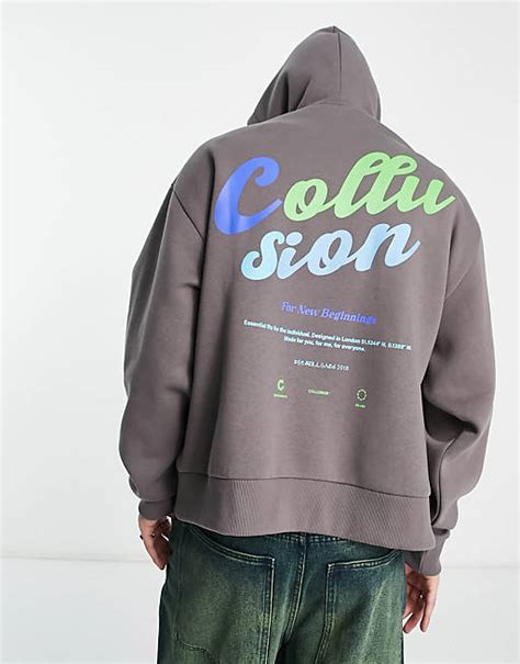 Collusion Back Print Hoodie In Grey Asos