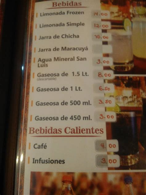 Carta Del Restaurante Brasas Peruanas Distrito Del Chorrillos