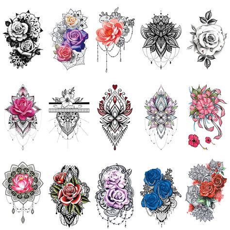 Buy Glaryyears Henna Flower Temporary Tattoo For Women 15 Pack Large Fake Tattoos Stickers On