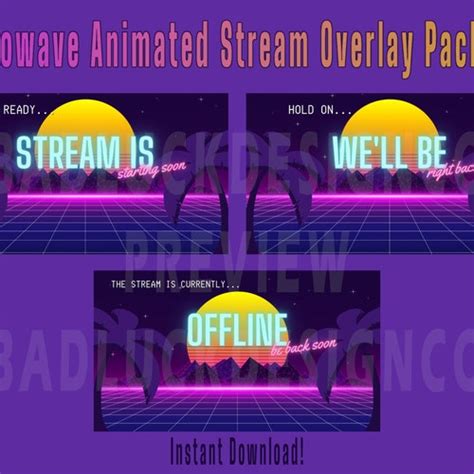 Animated Retrowave Stream Overlay Package Screens Webcam Etsy