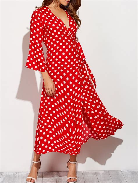 Maxi Wrap Red Polka Dot Dress RED WITH WHITE Red Polka Dot Dress