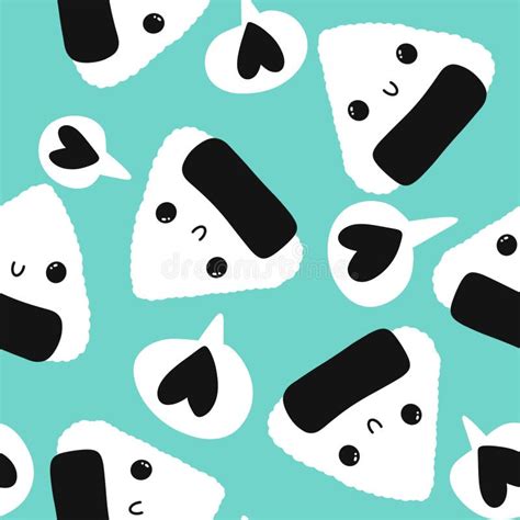 Japanese Food Onigiri Seamless Cartoon Kawaii Rice Ball Pattern For