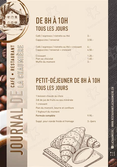 Menu at La Chaumière Ursy