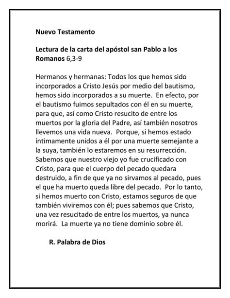 Nuevo Testamento Lectura De La Carta Del Ap Stol San Pablo A Los