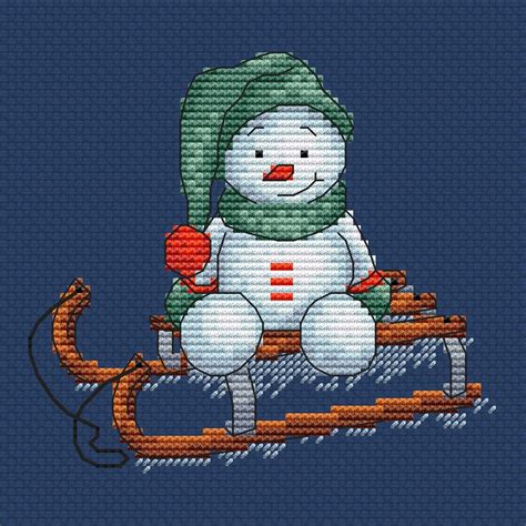 Cute Snowman On A Sled Cross Stitch PDF Pattern Instant Digital