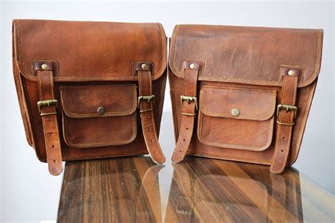 Motorcycle Bike Bag Brown Leather Side Bags 2 Saddle Bags Etsy