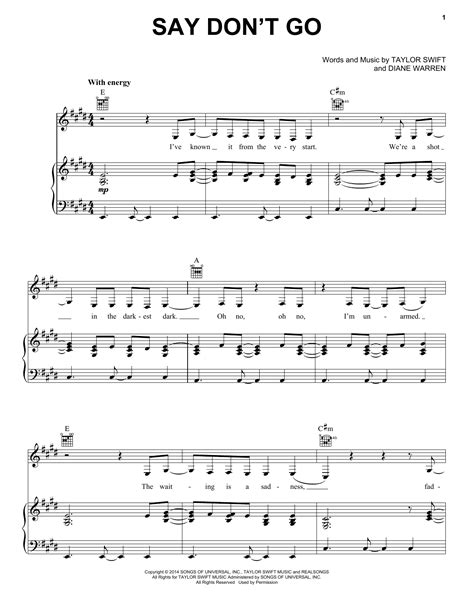 Taylor Swift "Say Don't Go (Taylor's Version) (From The Vault)" Sheet ...