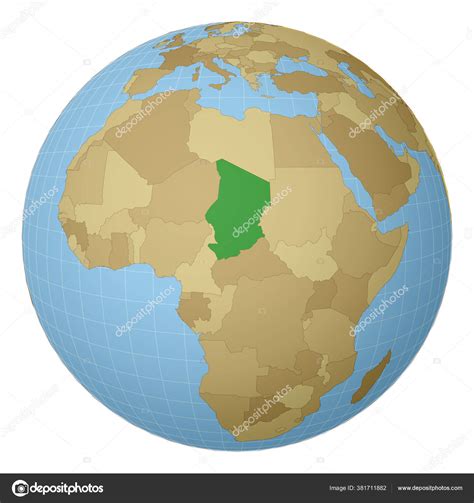 Globe Centered To Chad Country Highlighted With Green Color On World