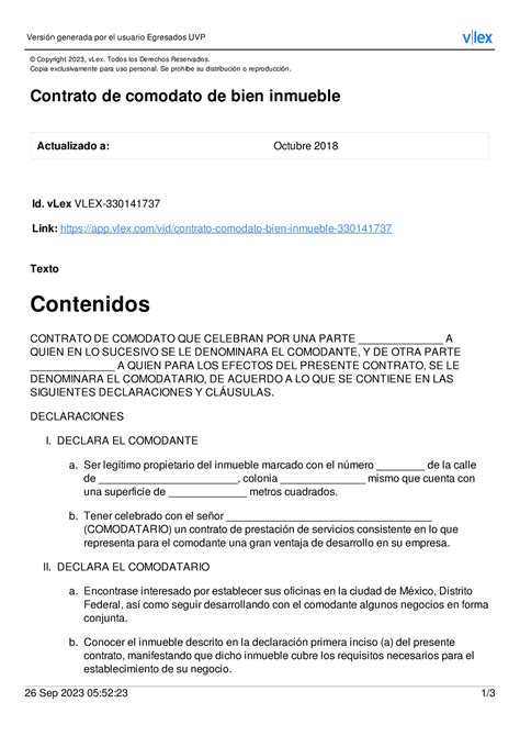 Contrato De Comodato De Bien Inmueble Contrato De Comodato D