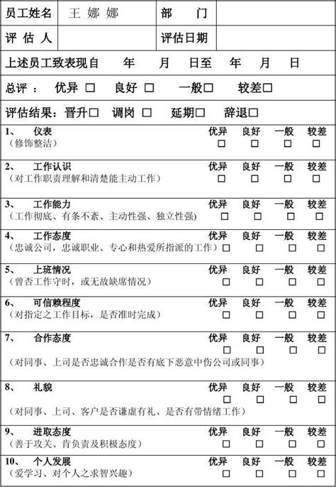 员工工作表现评估表word文档在线阅读与下载无忧文档