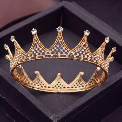 Crown Hair Jewelry Royal King Diadem Men Crystal Pearls Metal Big