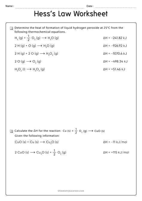 Free Printable Hesss Law Worksheets