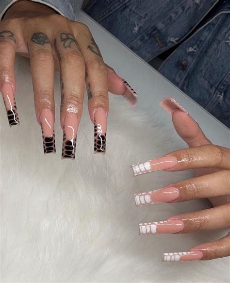 31 Best Crocodile Nail Designs — Brown And White Croc Print French Tips