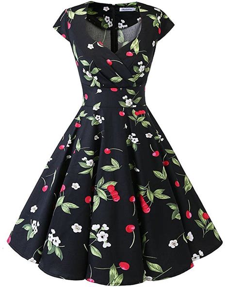 Bbonlinedress Womens 50s 60s A Line Rockabilly Dress Cap Sleeve Floral