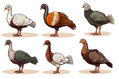 Un Conjunto De Diferentes Tipos De Aves Incluidos Los Pavos Vector