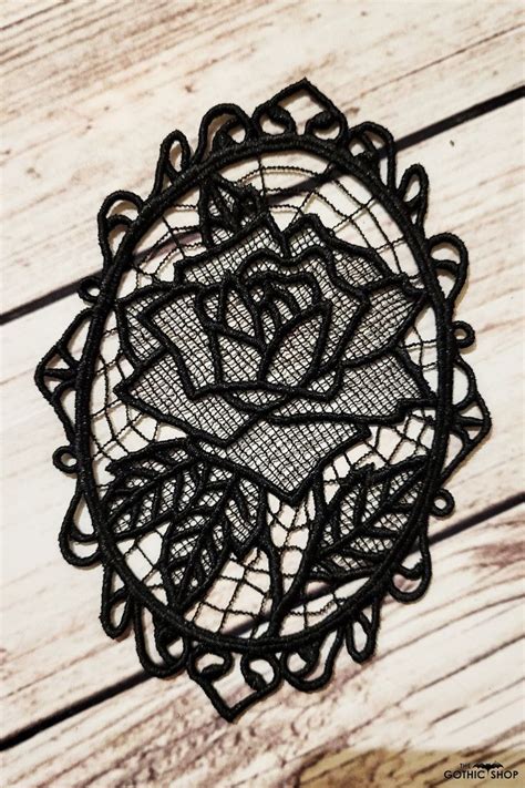 Black Lace Embroidered Rose Cobweb Cameo Gothic Motif Gothic Lace Motifs