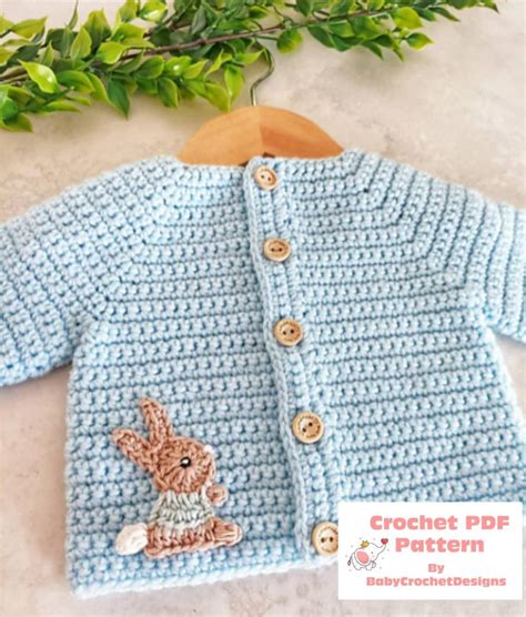 Simple Baby Cardigan Crochet Pattern With Bunny And Rainbow Etsy Uk