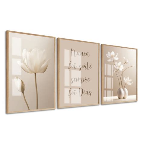 Quadro Decorativo Flores Tons Nude Bege Frases Moldura E Vidro Sala