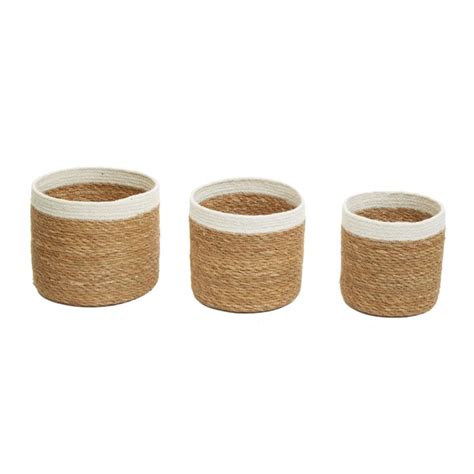 Set Of 3 Natural And White Seagrass Baskets The Organised Store