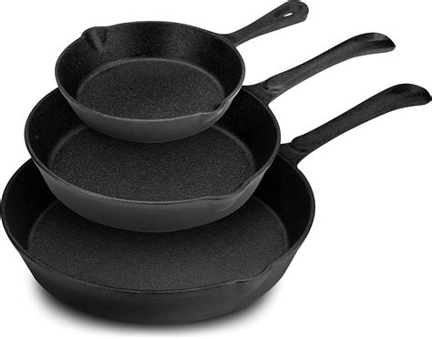 Cast Iron 3 Piece Skillet Set Nonstick Pre Seasoned Chemical And Heavy Duty For Use On Stove Top