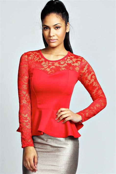 Boohoo Womens Ladies Alannah Lace Long Sleeve Peplum Top Ebay