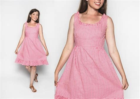 Vintage 1960s Gingham Dress Picnic Pink And White C Gem