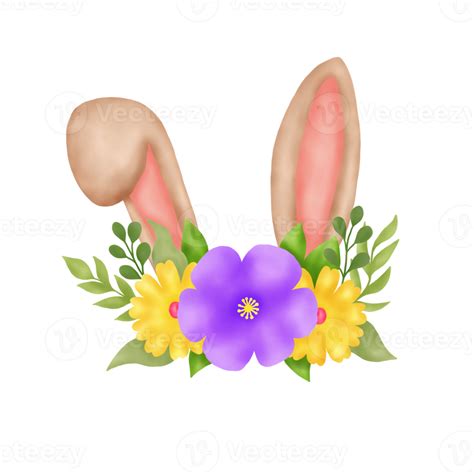 Easter Bunny Ears With Flower Png