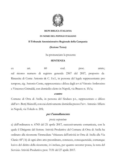 TAR Campania Sentenza 4 Luglio 2018 N REPUBBLICA ITALIANA IN NOME DEL