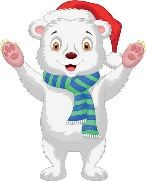 Polar Bear Cartoon Waving Christmas Scarf Season Vector Christmas