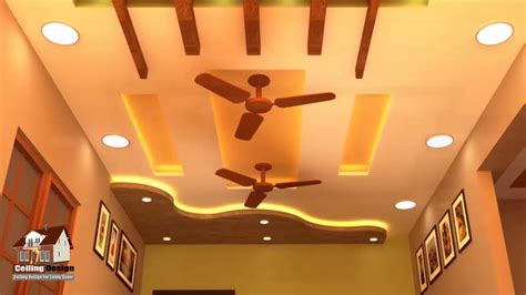 Modern False Ceiling Design For Hall With Two Fans And Lights