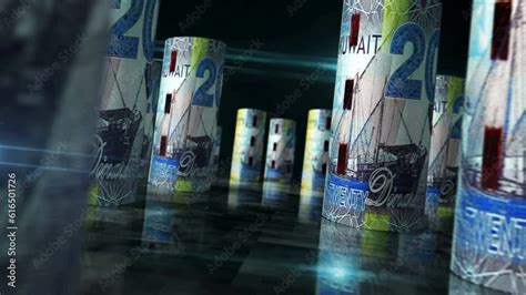 Kuwait Money Kuwaiti Dinar Rolls Loop 3d Animation Money On The Table