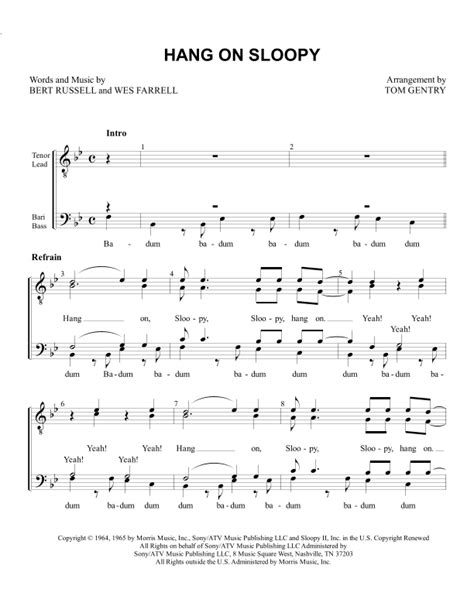 Hang On Sloopy Arr Tom Gentry By The Mccoys Sheet Music For Ttbb