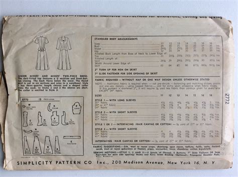 Kits And How To 1949 Simplicity 2772 Women U2019s 2 Piece Dress Sewing Pattern Size 16 Bust 34