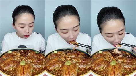 Asmr Mukbang Eating Show Streamed Brain Pork Noodles Soup Roasted