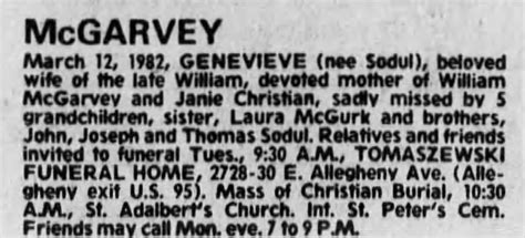 Obituary For Genevieve Mcgarvey ™